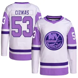 Men's Casey Cizikas New York Islanders Hockey Fights Cancer Primegreen Jersey - White/Purple Authentic