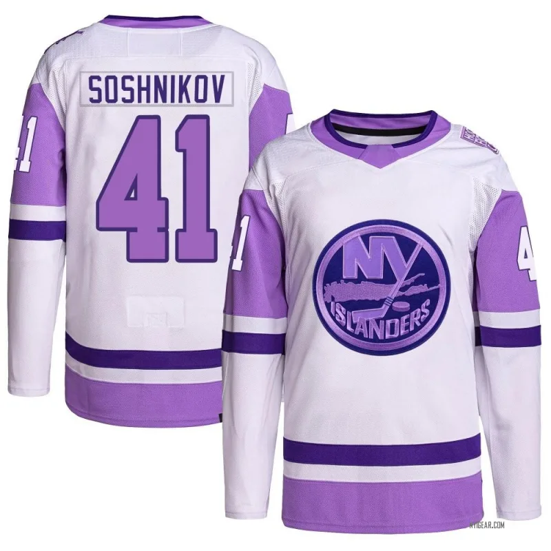 Men's Nikita Soshnikov New York Islanders Hockey Fights Cancer Primegreen Jersey - White/Purple Authentic