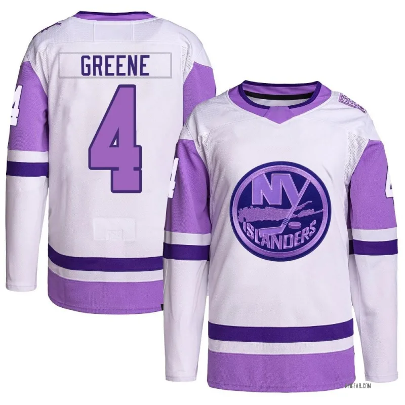 Youth Andy Greene New York Islanders Hockey Fights Cancer Primegreen Jersey - White/Purple Authentic