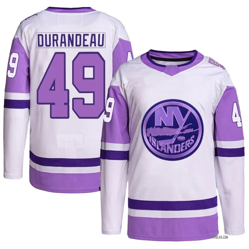 Youth Arnaud Durandeau New York Islanders Hockey Fights Cancer Primegreen Jersey - White/Purple Authentic