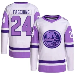 Youth Hudson Fasching New York Islanders Hockey Fights Cancer Primegreen Jersey - White/Purple Authentic